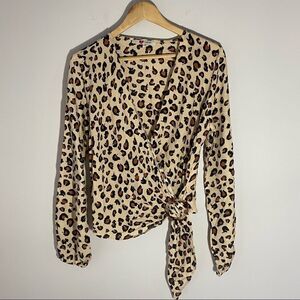 Koton Women’s Long Sleeve Animal Print Wrap Front Blouse